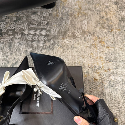 YSL 26S HEELED SLINGBACKS 100 MM IN BLACK AND WHITE SILK