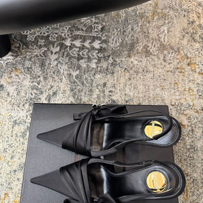 YSL 26S HEELED SLINGBACKS 100 MM IN BLACK SILK