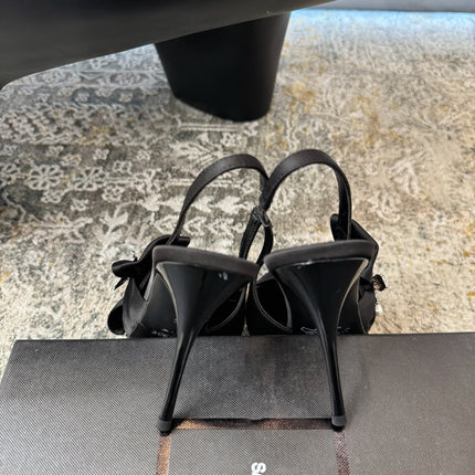 YSL 26S HEELED SLINGBACKS 100 MM IN BLACK SILK