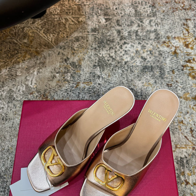 VALENTINO 26S HIGH HEEL SANDALS 105 MM IN METALLIC ROSE GOLD CALFSKIN