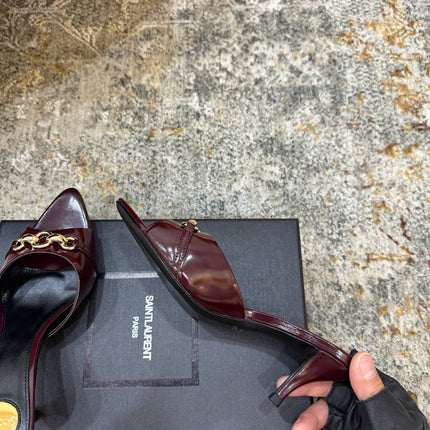 YSL 26S POINTED TOE HIGH HEEL SANDALS 65 MM DARK RED SHINY CALFSKIN