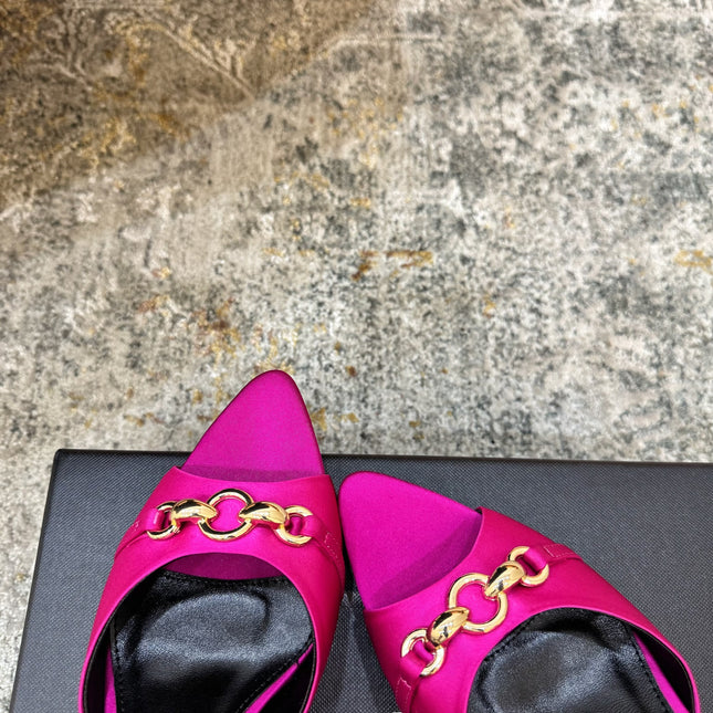 YSL 26S POINTED TOE HIGH HEEL SANDALS 65 MM IN DARK PINK FABRIC