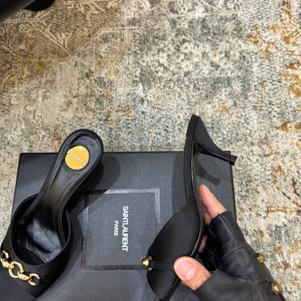 YSL 26S POINTED TOE HIGH HEEL SANDALS 65 MM IN BLACK FABRIC