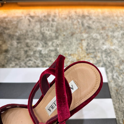 AQUAZZURA 26S HIGH-HEEL SANDALS 130 MM IN DARK RED VELVET