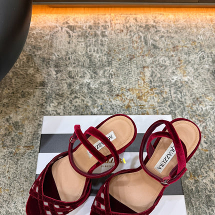 AQUAZZURA 26S HIGH-HEEL SANDALS 130 MM IN DARK RED VELVET