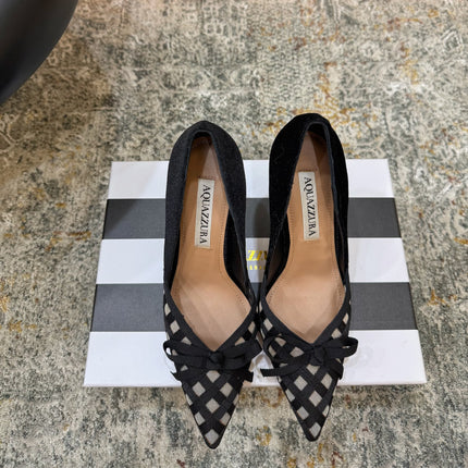 AQUAZZURA 26S BELGRAVIA PUMPS 105 MM IN BLACK VELVET WITH BOW