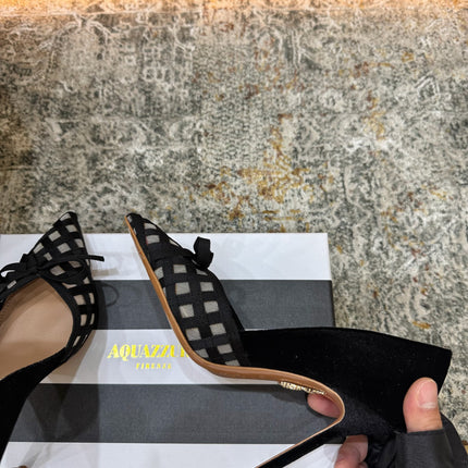 AQUAZZURA 26S BELGRAVIA PUMPS 105 MM IN BLACK VELVET WITH BOW
