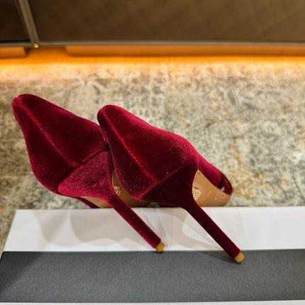 AQUAZZURA 26S BELGRAVIA PUMPS 105 MM IN DARK RED VELVET WITH BOW