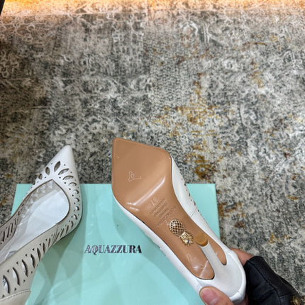 AQUAZZURA 26S HIGH HEELS 110 MM IN WHITE CALFSKIN
