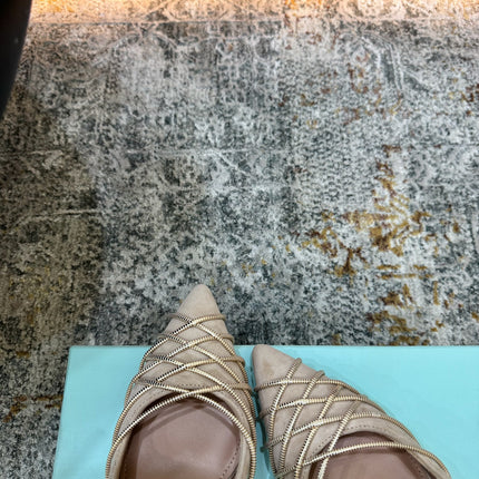 AQUAZZURA 26S BELGRAVIA PUMPS 100 MM IN GOLD AND BEIGE SUEDE