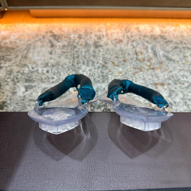 ALAIA 26S THONG SANDALS IN TEAL BLUE SATIN AND TRANSPARENT PVC