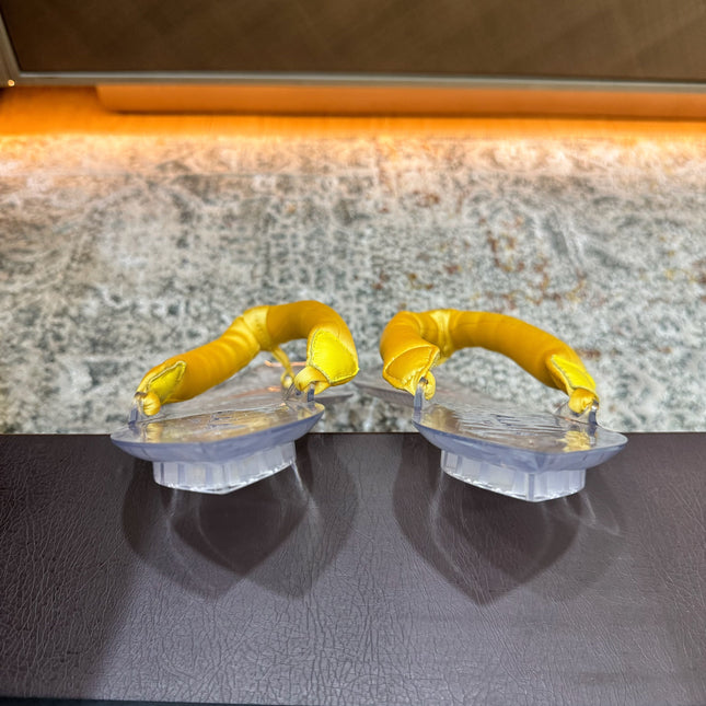 ALAIA 26S THONG SANDALS IN YELLOW SATIN AND TRANSPARENT PVC