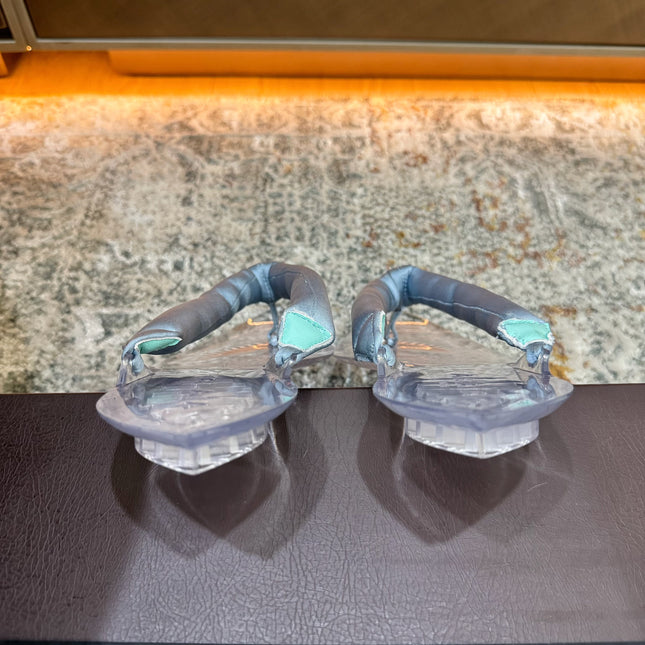 ALAIA 26S THONG SANDALS IN PASTEL BLUE SATIN AND TRANSPARENT PVC