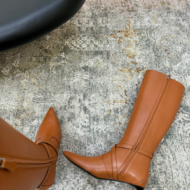 HM 26S KNEE-HIGH BOOTS 35 MM IN COGNAC BROWN CALFSKIN