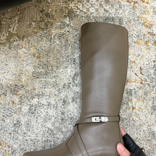 HM 26S KNEE-HIGH BOOTS 35 MM IN KHAKI GREY CALFSKIN