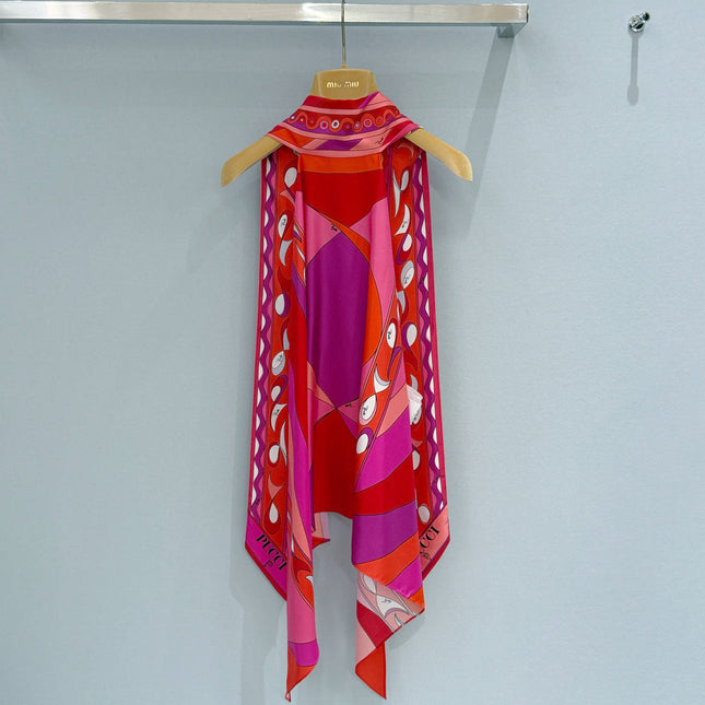 PUCCI 26S SCARF TOP IN PINK AND RED PRINTED SILK