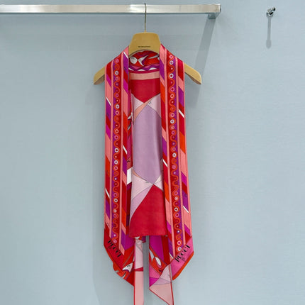 PUCCI 26S SCARF TOP IN PINK AND RED PRINTED SILK