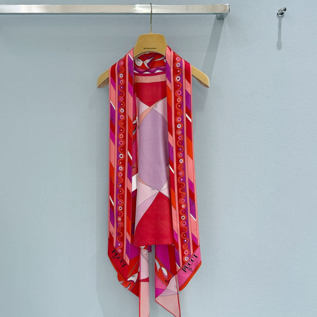 PUCCI 26S SCARF TOP IN PINK AND RED PRINTED SILK