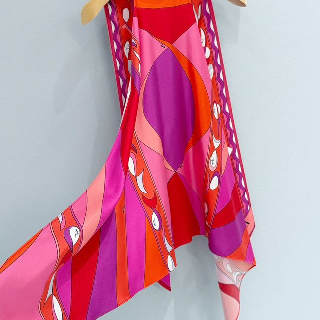 PUCCI 26S SCARF TOP IN PINK AND RED PRINTED SILK