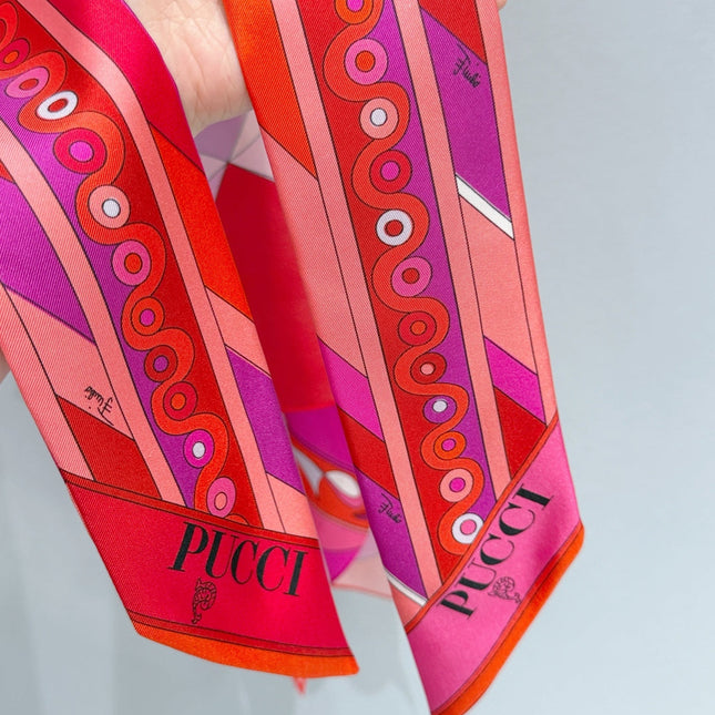 PUCCI 26S SCARF TOP IN PINK AND RED PRINTED SILK
