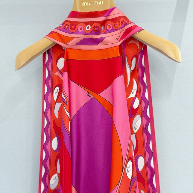 PUCCI 26S SCARF TOP IN PINK AND RED PRINTED SILK