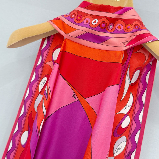 PUCCI 26S SCARF TOP IN PINK AND RED PRINTED SILK