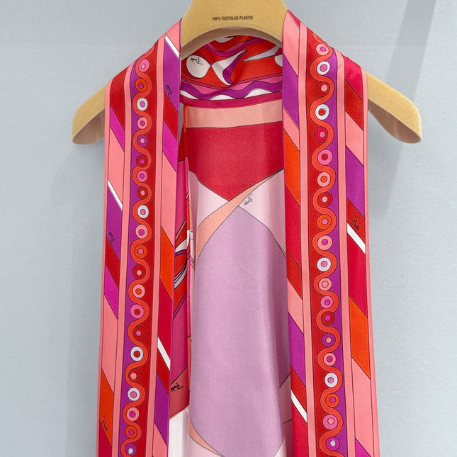PUCCI 26S SCARF TOP IN PINK AND RED PRINTED SILK