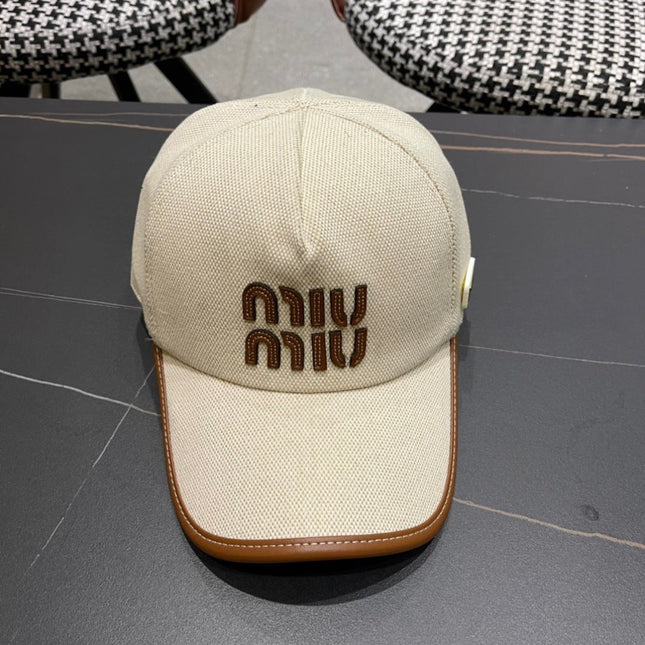 MIUMIU BASEBALL CAP IN LIGHT BEIGE FABRIC AND CALFSKIN