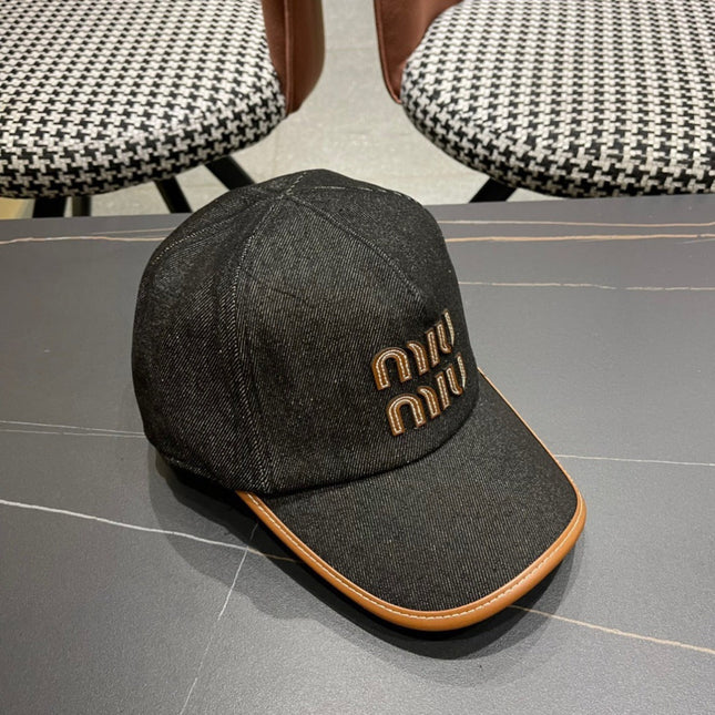 MIUMIU BASEBALL CAP IN BLACK DENIM AND CALFSKIN