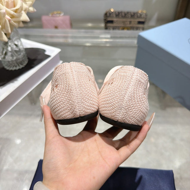 PRADA 26S LACE UP OPENWORK KNIT SNEAKERS IN BLUSH PINK KNIT FABRIC