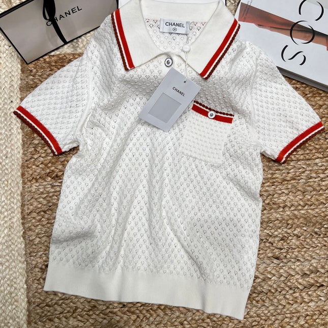 CHANEL 26S SHORT-SLEEVE KNIT POLO SHIRT 977