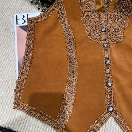 VALENTINO 26S CROCHET-TRIM SUEDE VEST 336