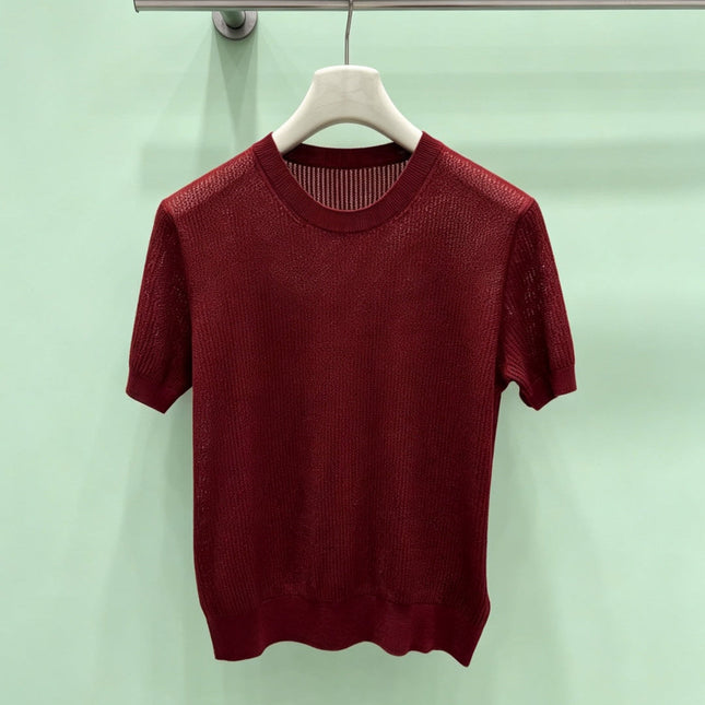 LORO PIANA 26S SHORT-SLEEVE CREW-NECK KNIT TOP 872