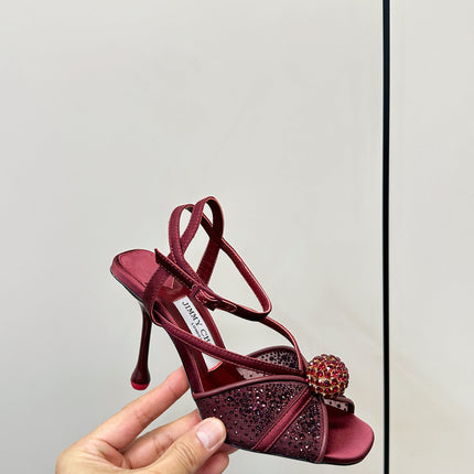 JIMMY CHOO 26S  HEELED SANDALS 100 MM IN DARK RED CRYSTAL EMBELLISHMENT