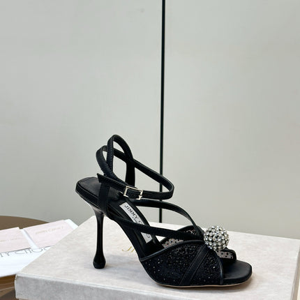 JIMMY CHOO 26S HEELED SANDALS 100 MM IN BLACK CRYSTAL EMBELLISHMENT