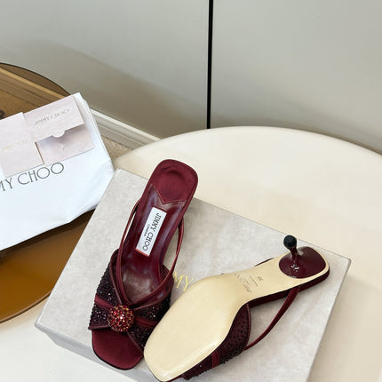 JIMMY CHOO 26S SACORA MULE 80 MM IN DARK RED CRYSTAL EMBELLISHMENT