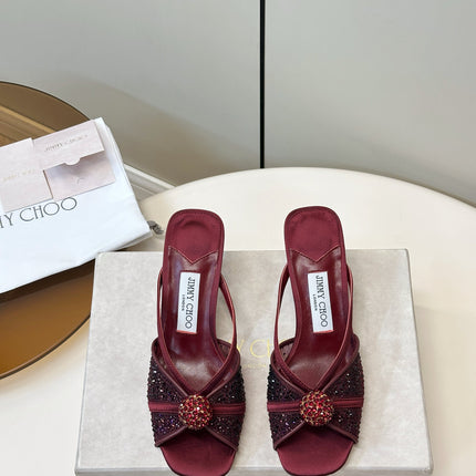 JIMMY CHOO 26S SACORA MULE 80 MM IN DARK RED CRYSTAL EMBELLISHMENT