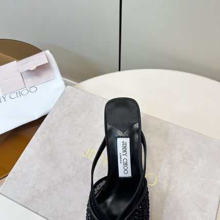JIMMY CHOO 26S SACORA MULE 80 MM IN BLACK CRYSTAL EMBELLISHMENT