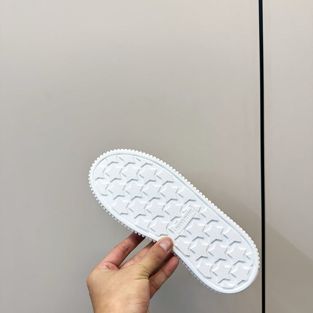 MIUMIU 26S SNEAKER MULES IN LIGHT YELLOW CANVAS