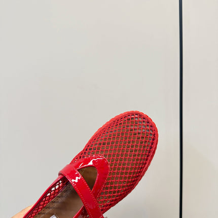 ALAIA 26S ESPADRILLES IN RED SOFT PATENT LEATHER AND MESH