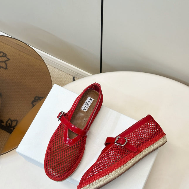ALAIA 26S ESPADRILLES IN RED SOFT PATENT LEATHER AND MESH