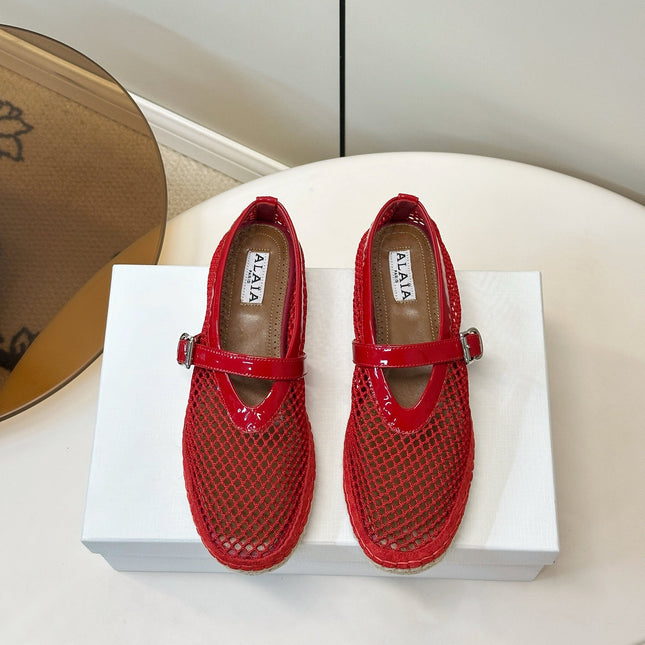 ALAIA 26S ESPADRILLES IN RED SOFT PATENT LEATHER AND MESH