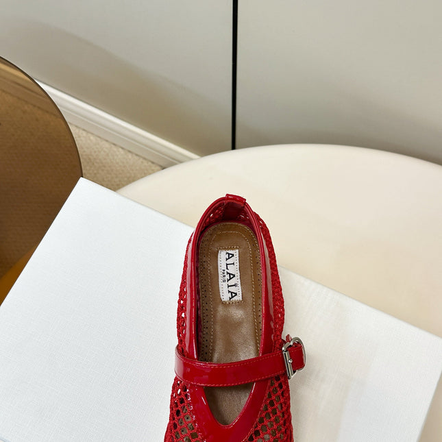 ALAIA 26S ESPADRILLES IN RED SOFT PATENT LEATHER AND MESH