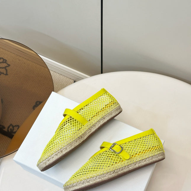 ALAIA 26S ESPADRILLES IN NEON YELLOW SOFT PATENT LEATHER AND MESH