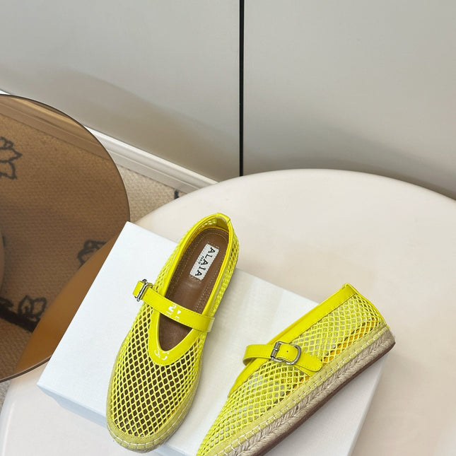 ALAIA 26S ESPADRILLES IN NEON YELLOW SOFT PATENT LEATHER AND MESH