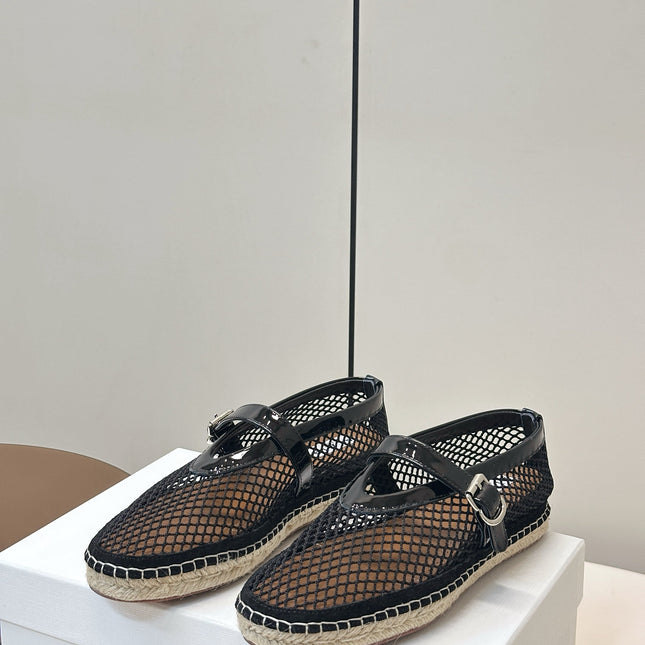 ALAIA 26S ESPADRILLES IN BLACK SOFT PATENT LEATHER AND MESH