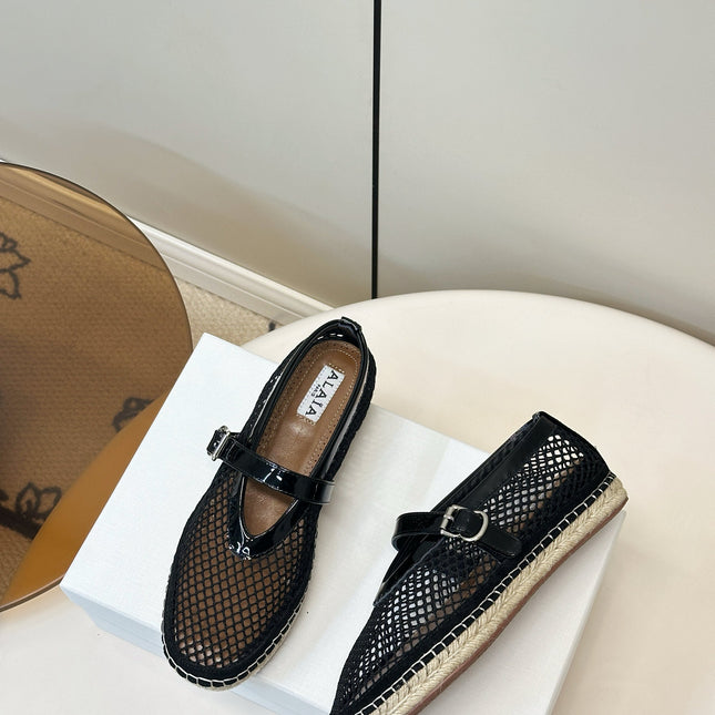 ALAIA 26S ESPADRILLES IN BLACK SOFT PATENT LEATHER AND MESH