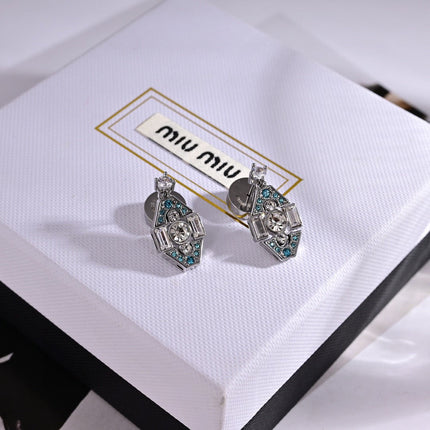MIUMIU 26S GEOMETRIC CRYSTAL EMBELLISHED DROP EARRINGS IN SILVER TONE METAL 619178