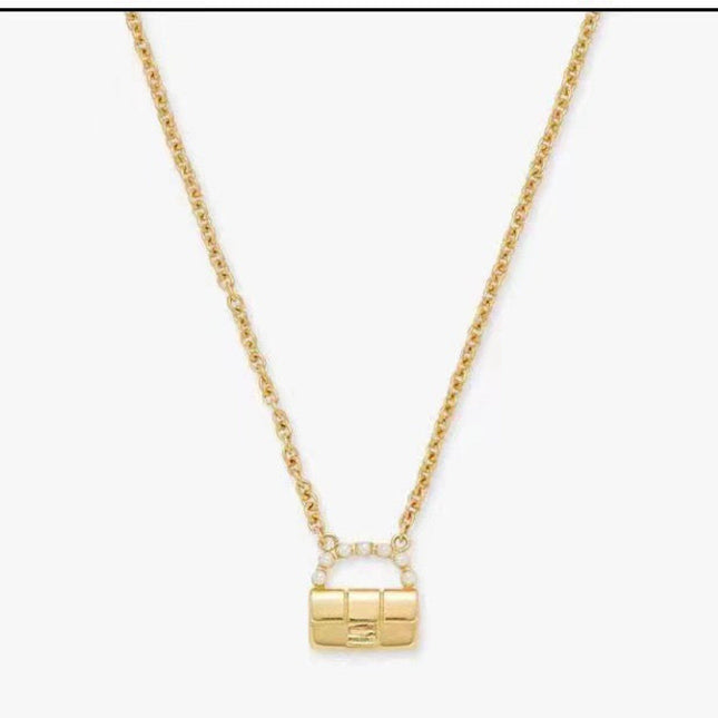 FENDI 26S BAG CHARM PENDANT NECKLACE IN GOLD TONE METAL 625602