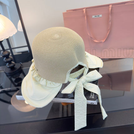 MIUMIU 26S STRAW HAT WITH RUFFLED FABRIC BRIM 340410